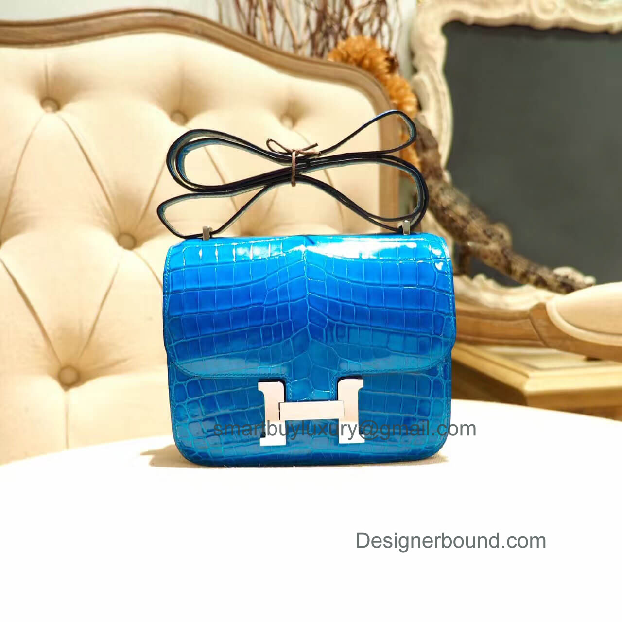 Hermes Mini Constance 18 Bag in 7w Blue Izmir Shiny Nile Croc PHW